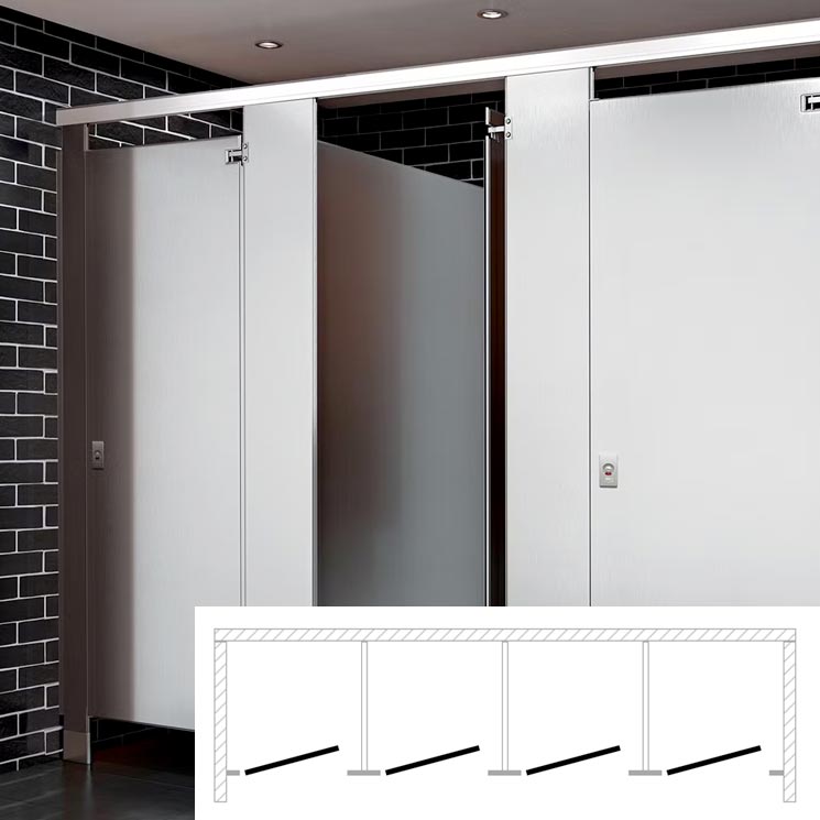 ASI Global Toilet Partition (Stainless Steel) 4 Between Wall Compartments (144W x 61 1/4D) BW43660-SS-Global