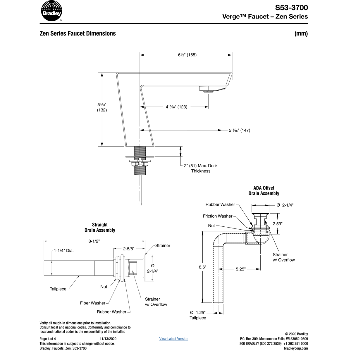 Bradley Zen Series RL5-BR Touchless Sensor Faucet, 0.5 GPM, Brushed Brass Finish