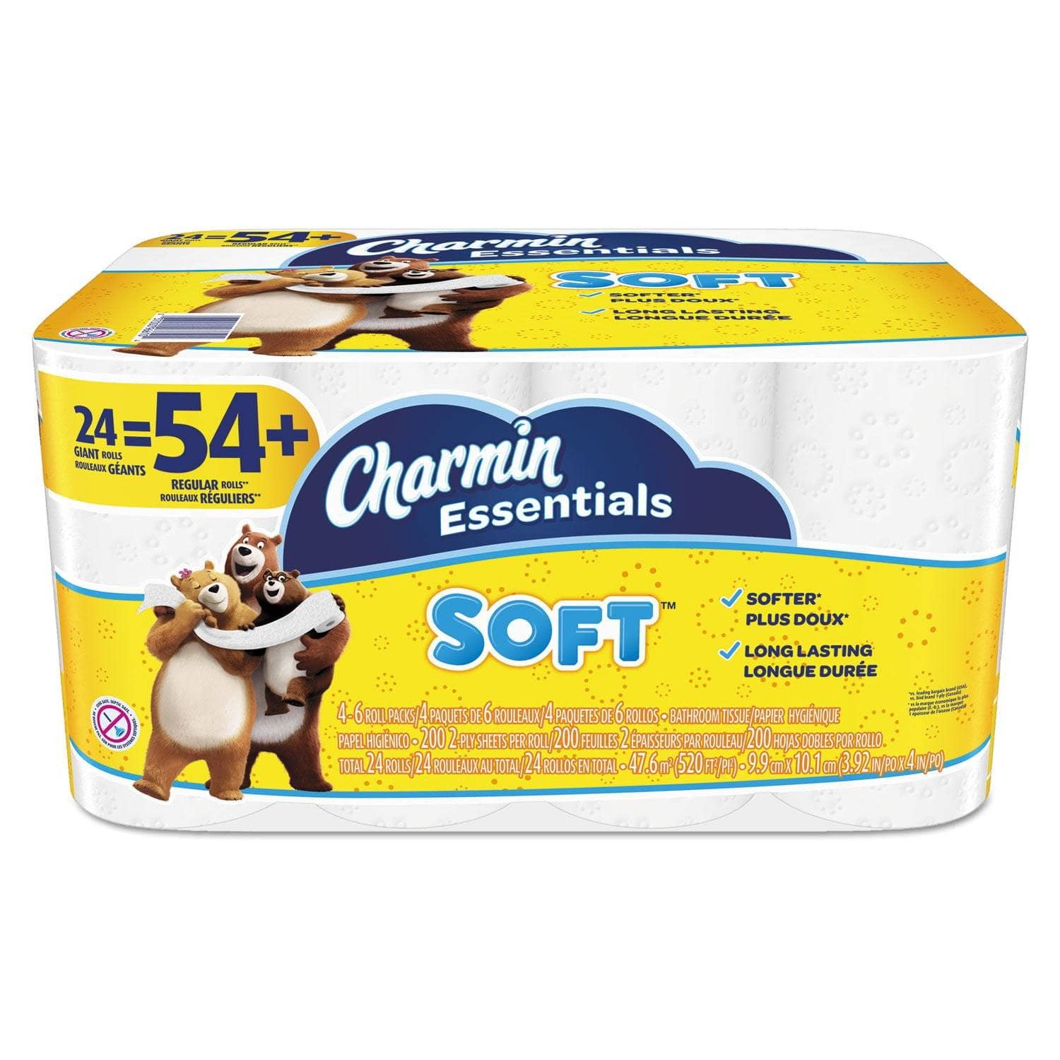Charmin Essentials Soft Bathroom Tissue, Septic Safe, 2-Ply, White, 4 X 3.92, 200/Roll, 24 Roll/Pack - PGC96610