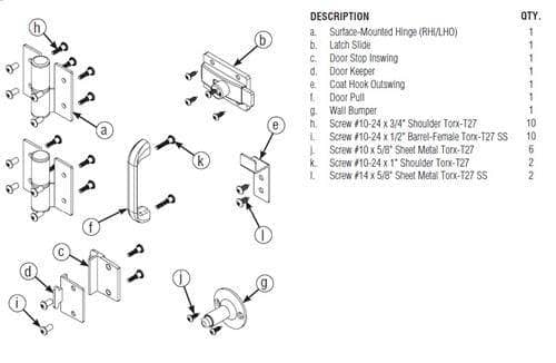 Stainless Steel ADA Toilet Partition Door Hardware Kit, Right Hinge, Bradley SD1 - RHHC