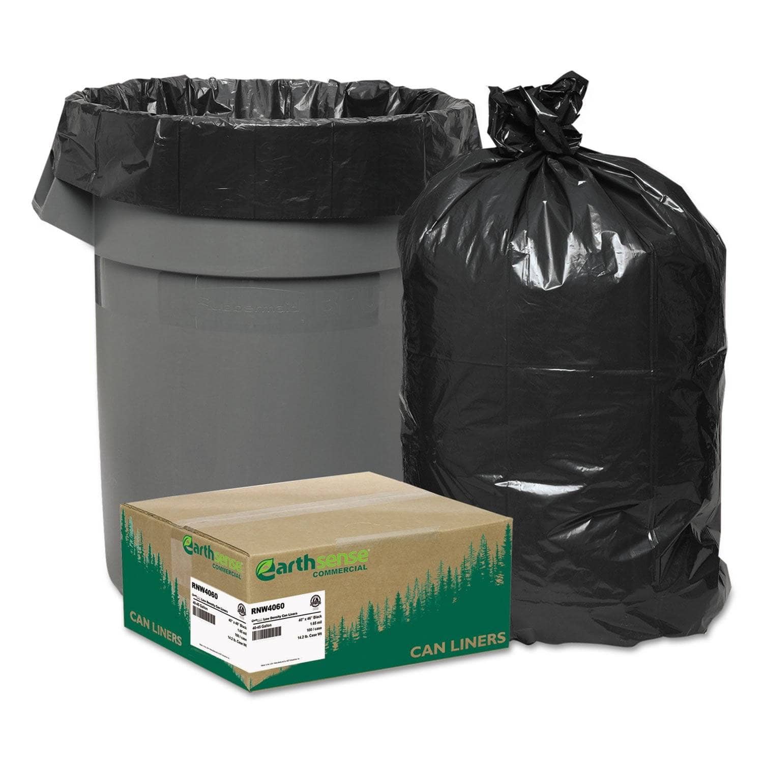 Earthsense Linear Low Density Recycled Can Liners, 33 Gal, 1.65 Mil, 33 X 39, Black, 100/Carton - WBIRNW4060