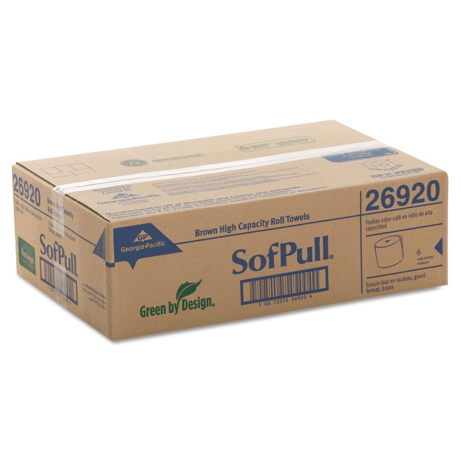 Georgia Pacific Brown Hardwound Roll Paper Towels, Ideal for General Use, Measuring 7 4/5 X 1000Ft, Pack of 6 Rolls per Carton - GPC26920