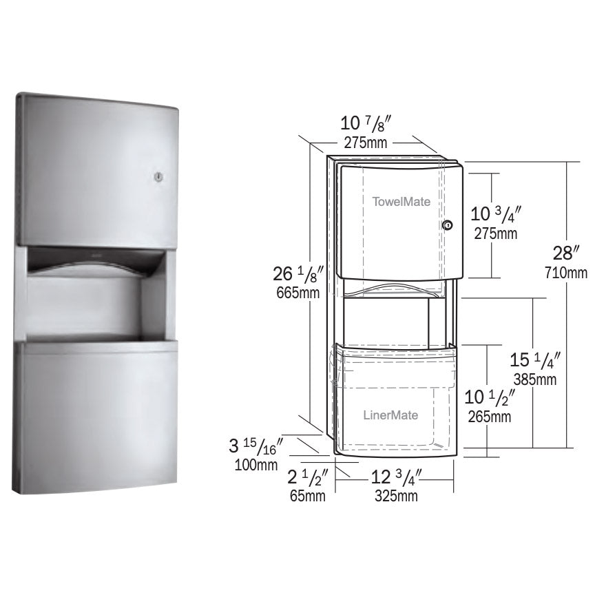 Bobrick B - 4369 Commercial Combination Stainless Steel Recessed - Mounted Paper Towel Dispenser and Waste Receptacle