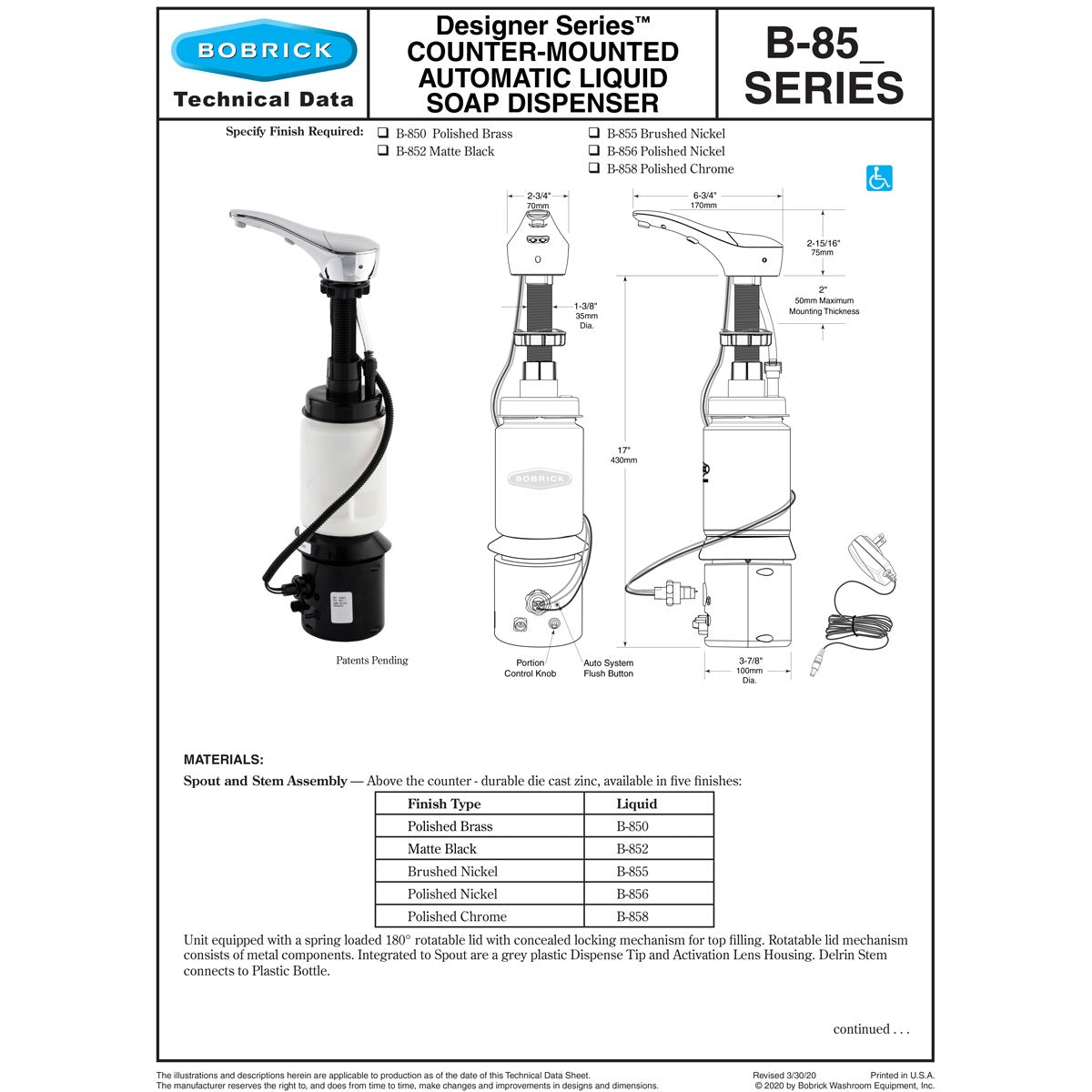 Bobrick B-852 Matte Black Counter-Mounted Automatic Liquid Soap Dispenser