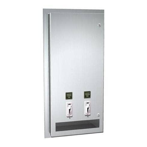 ASI 0464-50 High-Quality Commercial Restroom Feminine Hygiene Sanitary Napkin and Tampon Dispenser, 50 Cents, Recessed-Mounted Design, Crafted from Stainless Steel