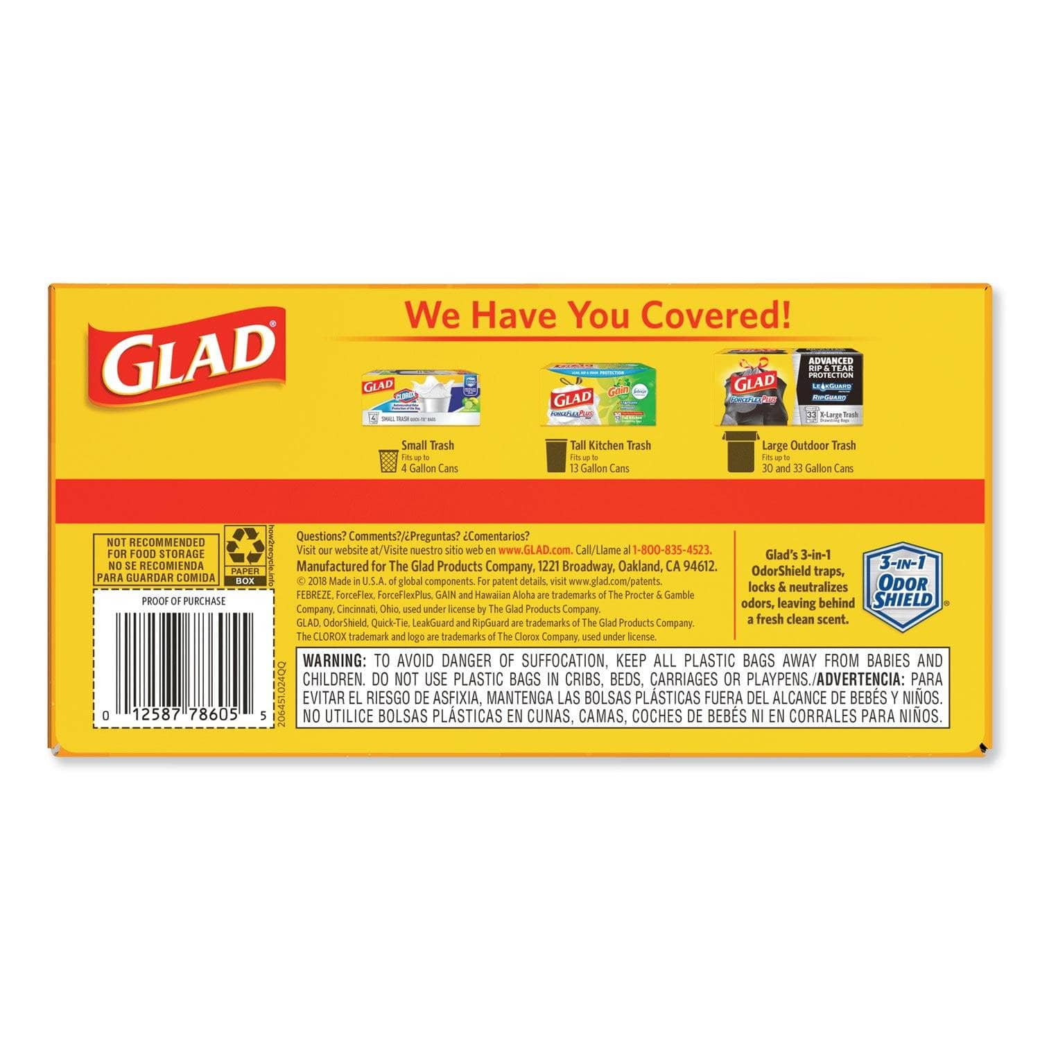 Glad 13 Gal OdorShield Tall Kitchen Drawstring Trash Bags, 80/Box, White