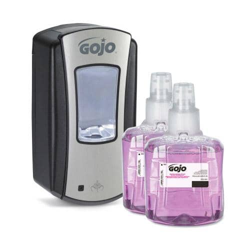 Gojo LTX-12 Black Touch-Free Foam Soap Dispenser with 2PK Plum Antibacterial Refills